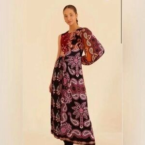 FARM Rio One Shoulder Dress - Black and Pink Paisley
